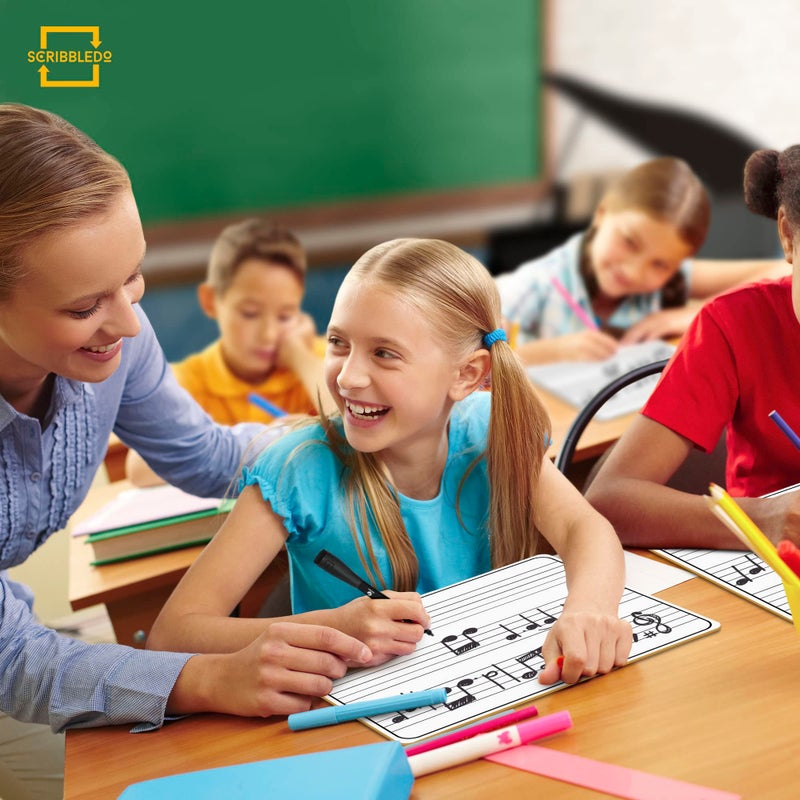 Scribbledo 10 Pack Dry Erase Music Staff Lap White Boards 9"X12" l Write Musical Notes and More Whiteboard (Double Sided) Music Classroom Supplies Must Haves Includes 10 Erasers - Image 3